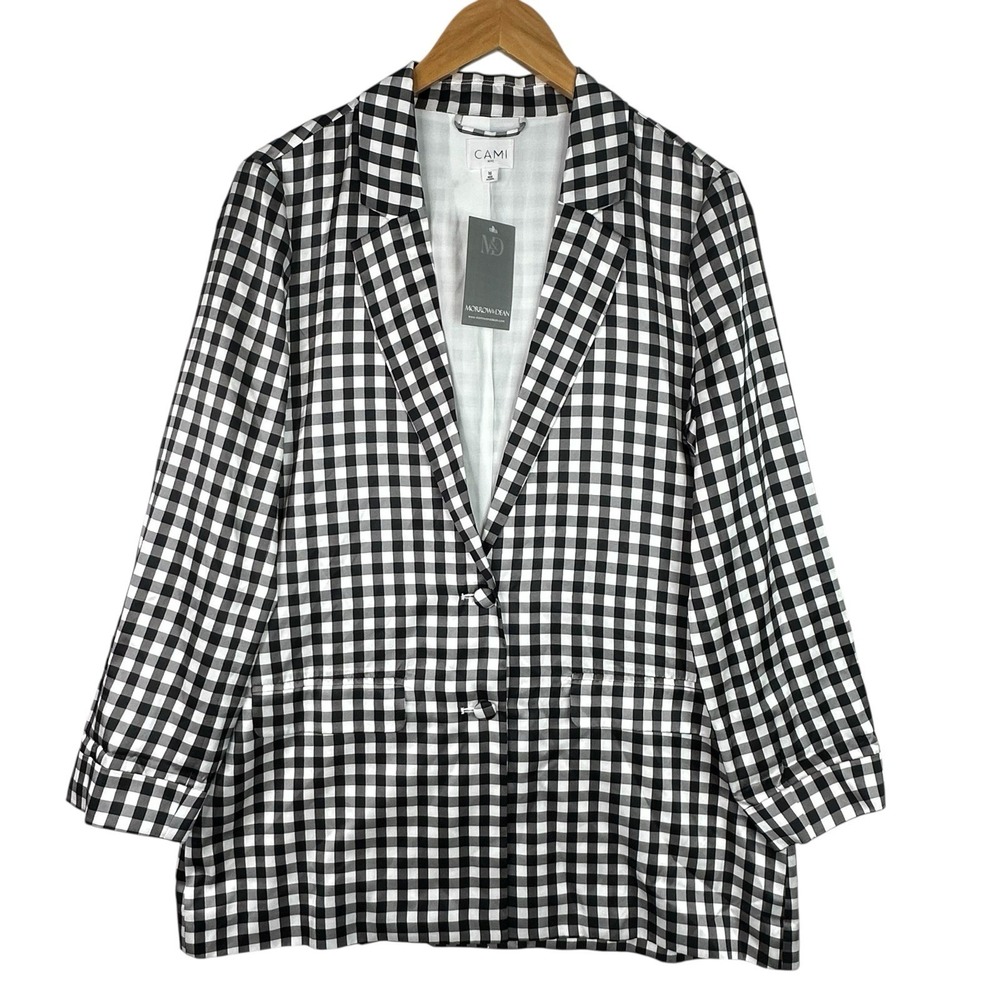 Cami NYC Owen Blazer Womens M 100% Silk Black White Gingham Check Jacket NWT